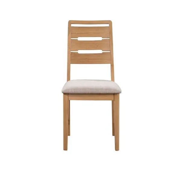 Set of 2 Dining Chairs - Mid Oak, Faux Linen