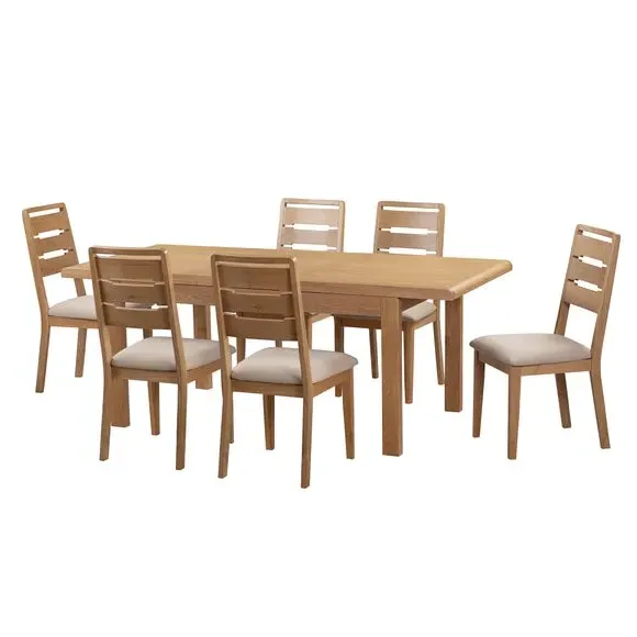 Set of 2 Dining Chairs - Mid Oak, Faux Linen