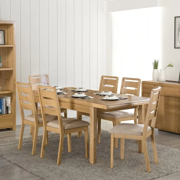 Set of 2 Dining Chairs - Mid Oak, Faux Linen image