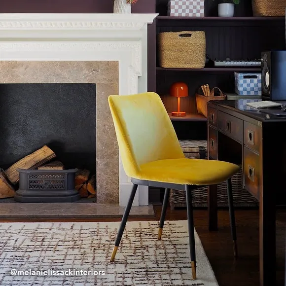Set of 2 Dining Chairs - Mustard, Velvet