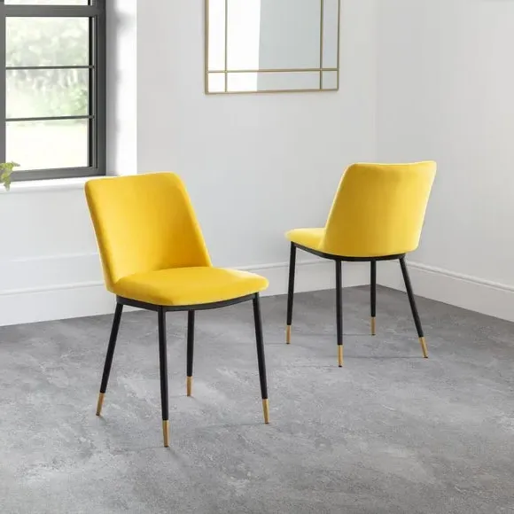 Set of 2 Dining Chairs - Mustard, Velvet