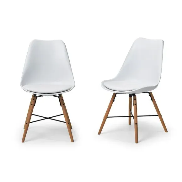 Set of 2 Dining Chairs - White, Faux Leather