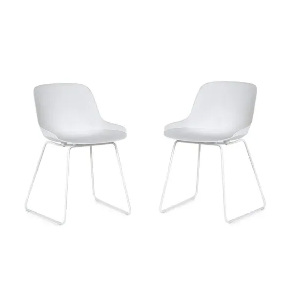 Set of 2 Dining Chairs - White, Metal