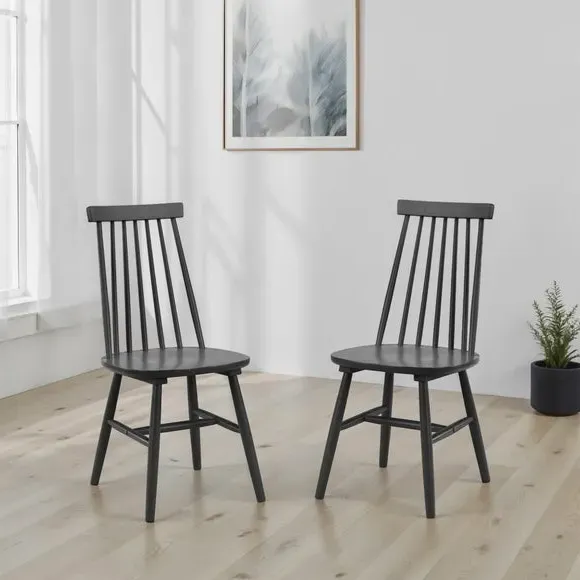 Set of 2 Spindle Dining Chairs - Black, Rubberwood image