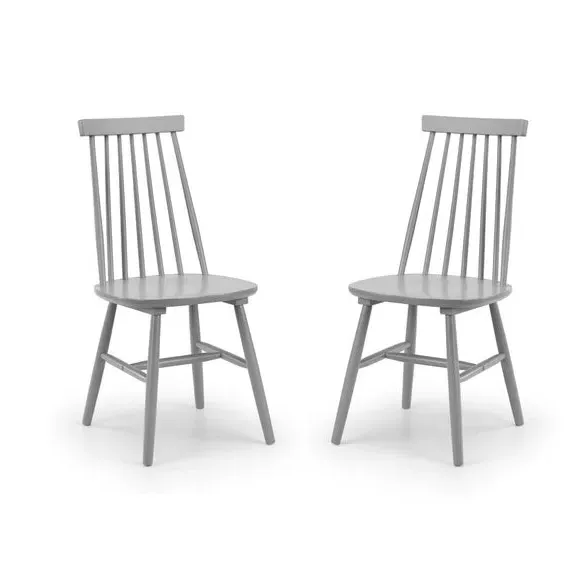 Set of 2 Spindle Dining Chairs - Grey, Rubberwood