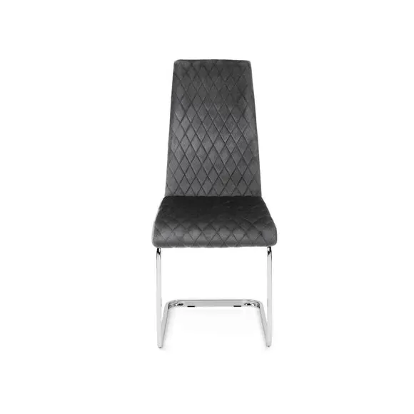 Set of 4 Dining Chairs - Grey, Velvet