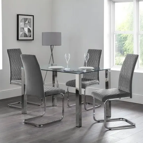 Set of 4 Dining Chairs - Grey, Velvet image