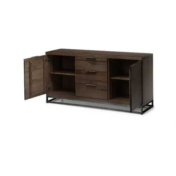 Sideboard with Metal Legs - Dark Oak, Solid Wood