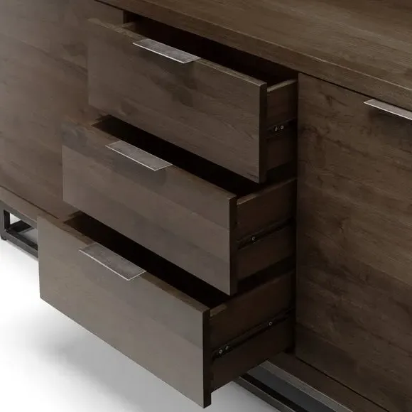 Sideboard with Metal Legs - Dark Oak, Solid Wood