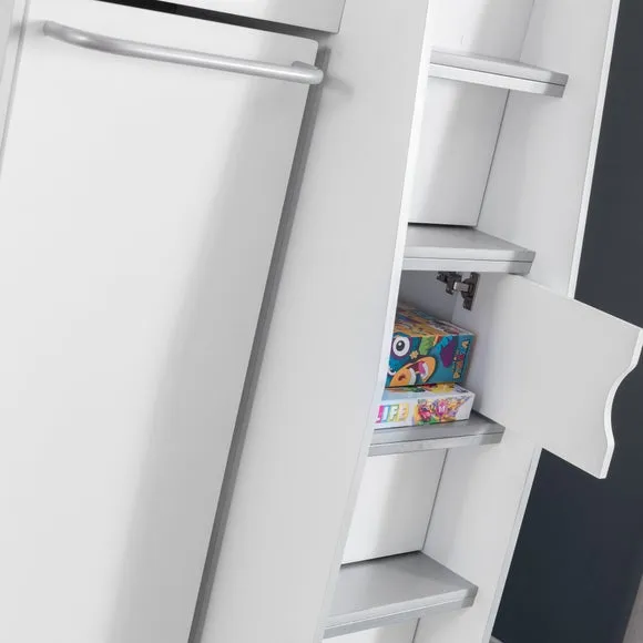 Single High Sleeper with Desk & Wardrobe - White