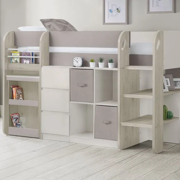 Single Midsleeper Bed with Storage - Brown image