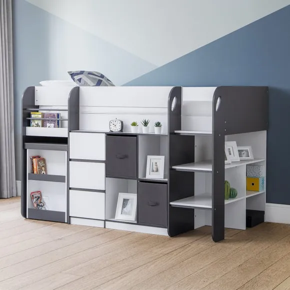 Single Midsleeper Bed with Storage - Charcoal