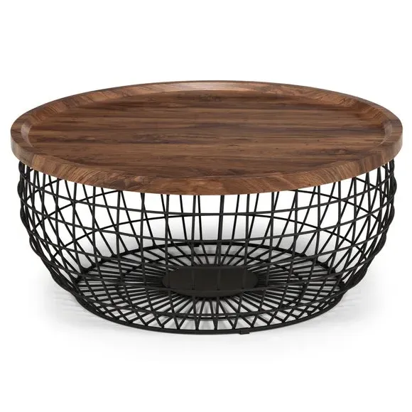 Storage Coffee Table with Raised Lip - Black, Walnut image