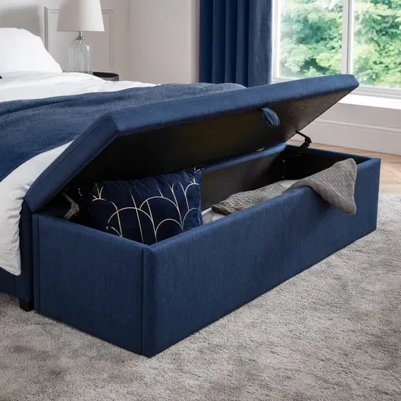 Storage Ottoman with Lift Tab - Blue, Linen