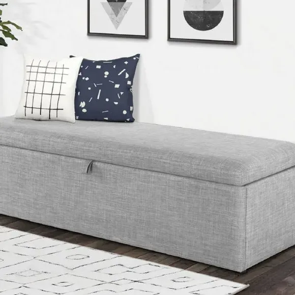 Storage Ottoman with Lift Tab - Grey, Linen