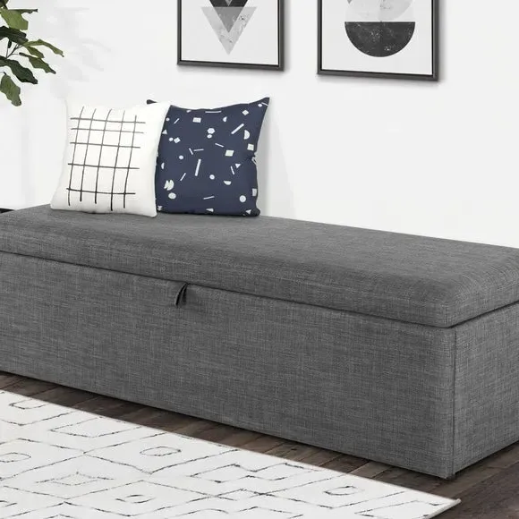 Storage Ottoman with Lift Tab - Slate, Linen