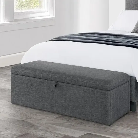 Storage Ottoman with Lift Tab - Slate, Linen