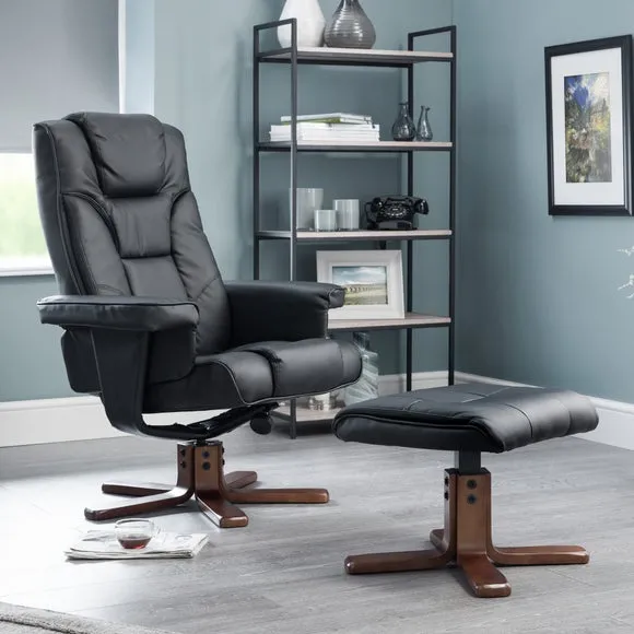 Swivel Recliner with Stool - Black, Faux Leather image