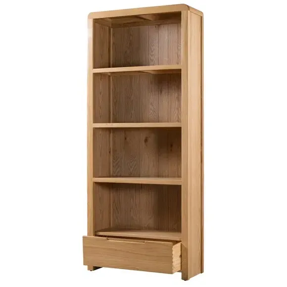 Tall Bookcase with Curved Edges - Oak Wood