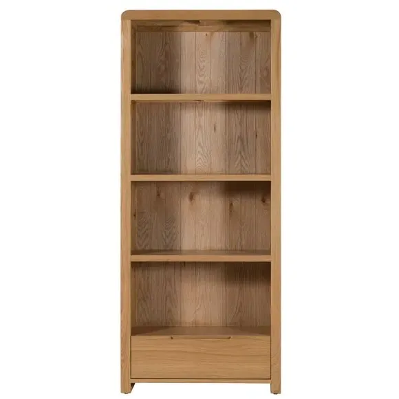 Tall Bookcase with Curved Edges - Oak Wood