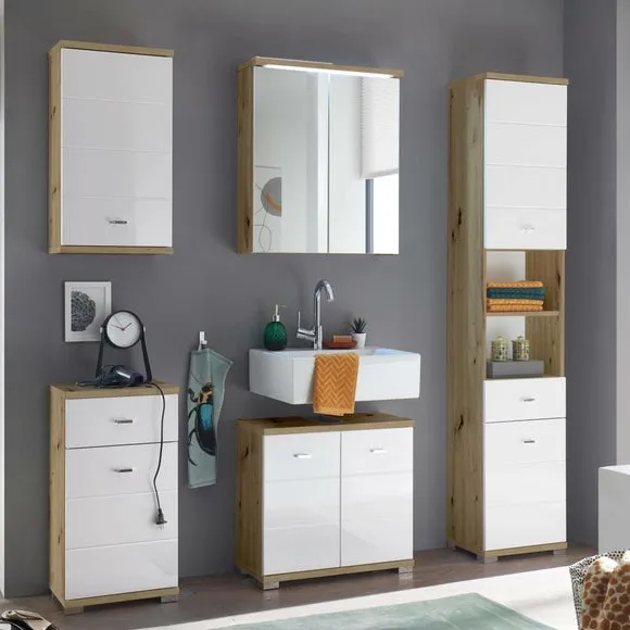 Tallboy Storage Cabinet - White, Wood Effect