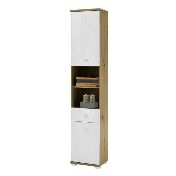 Tallboy Storage Cabinet - White, Wood Effect