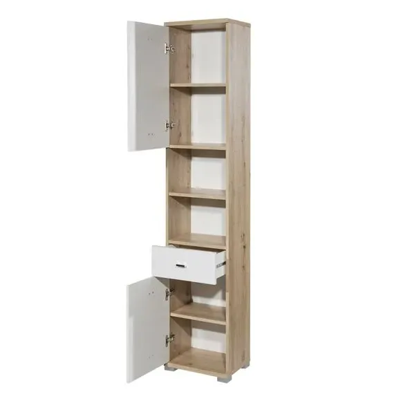 Tallboy Storage Cabinet - White, Wood Effect