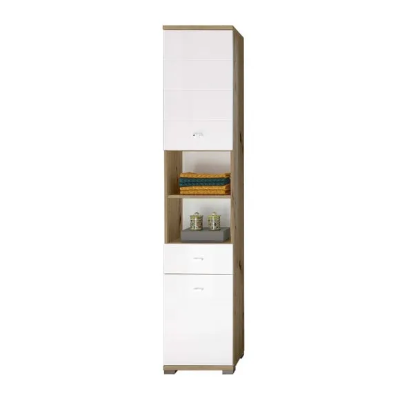 Tallboy Storage Cabinet - White, Wood Effect