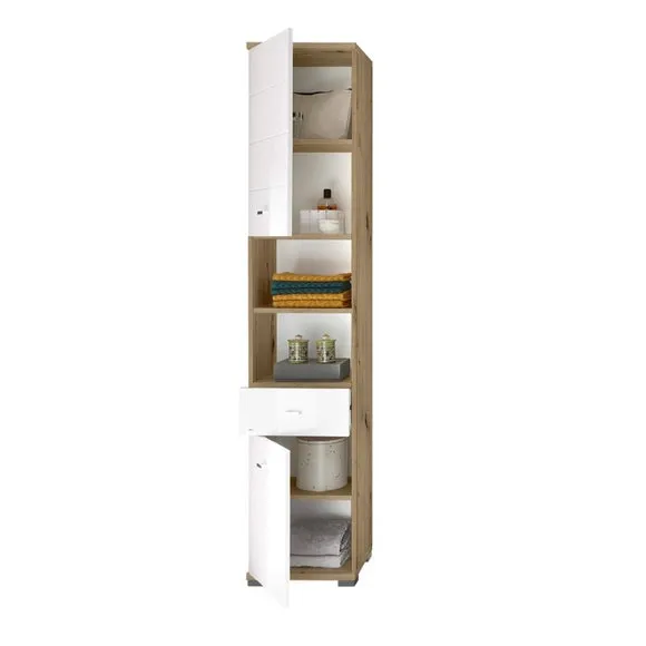 Tallboy Storage Cabinet - White, Wood Effect