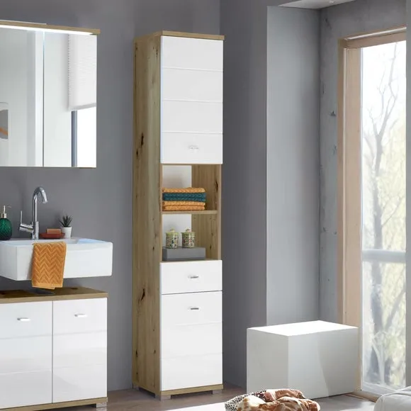 Tallboy Storage Cabinet - White, Wood Effect image