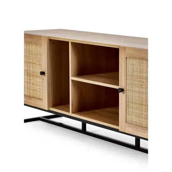 TV Unit with Rattan Fronts - Oak, Wood