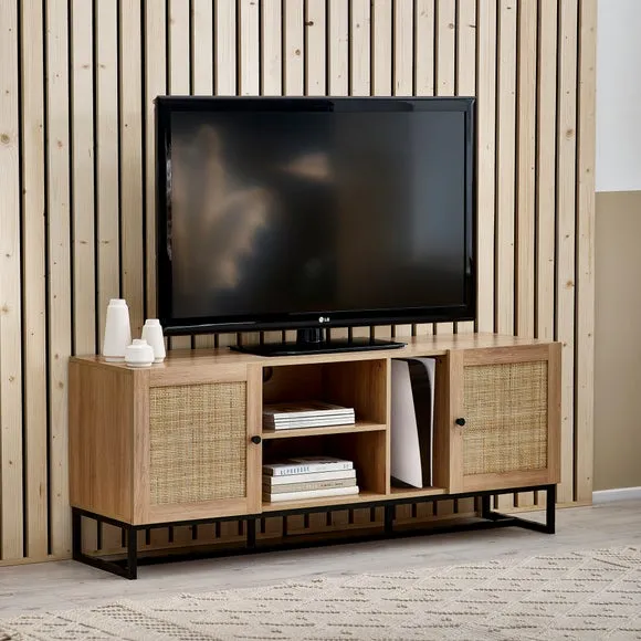 TV Unit with Rattan Fronts - Oak, Wood image