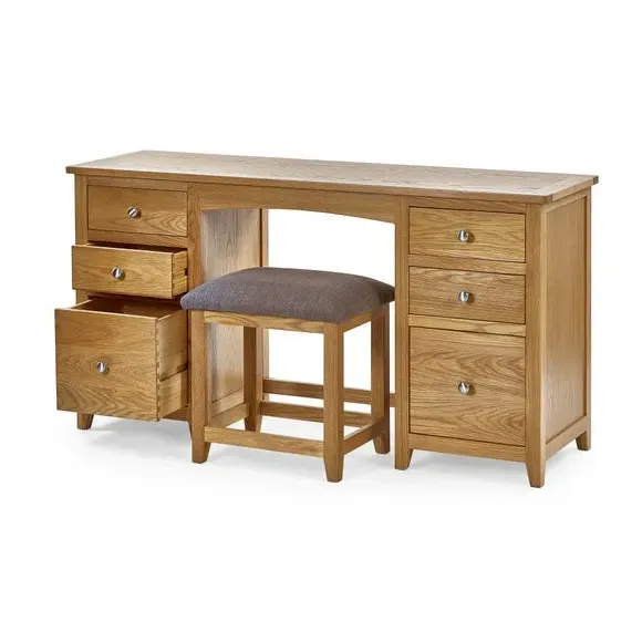 Twin Dressing Table with Stool - Oak, Solid Wood