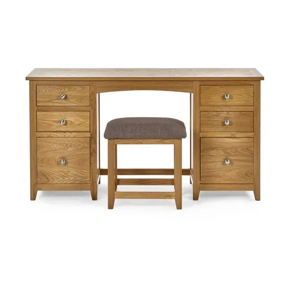 Twin Dressing Table with Stool - Oak, Solid Wood