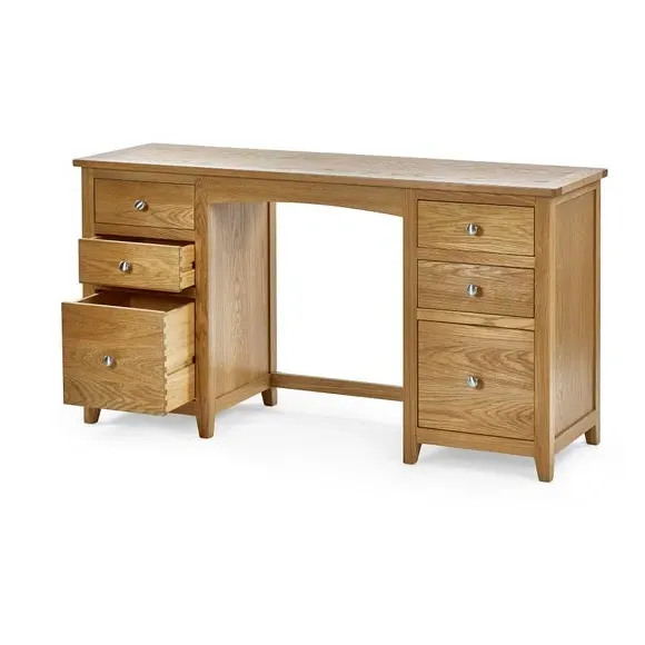 Twin Dressing Table with Stool - Oak, Solid Wood