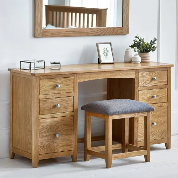Twin Dressing Table with Stool - Oak, Solid Wood image