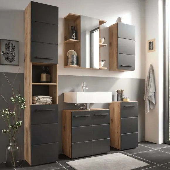 Under Sink Cabinet with Shelves - Black, Oak