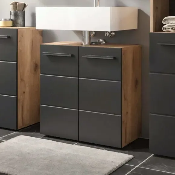 Under Sink Cabinet with Shelves - Black, Oak image