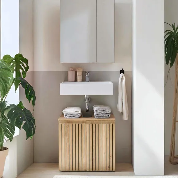 Under Sink Cabinet with Slatted Doors - Brown, Wood