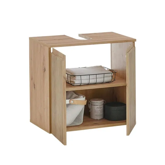 Under Sink Cabinet with Slatted Doors - Brown, Wood