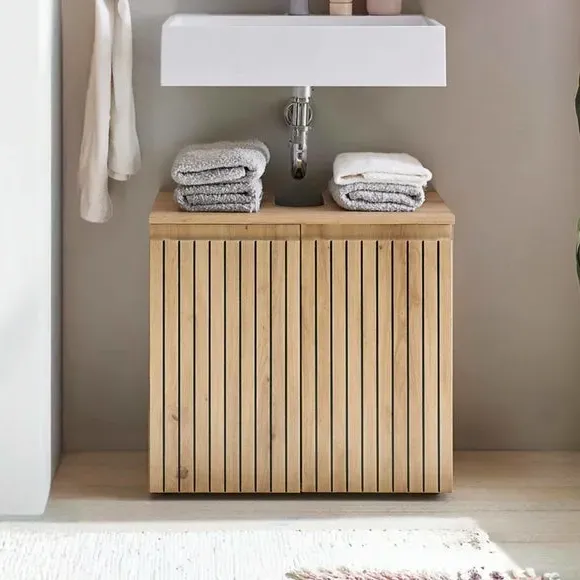 Under Sink Cabinet with Slatted Doors - Brown, Wood image