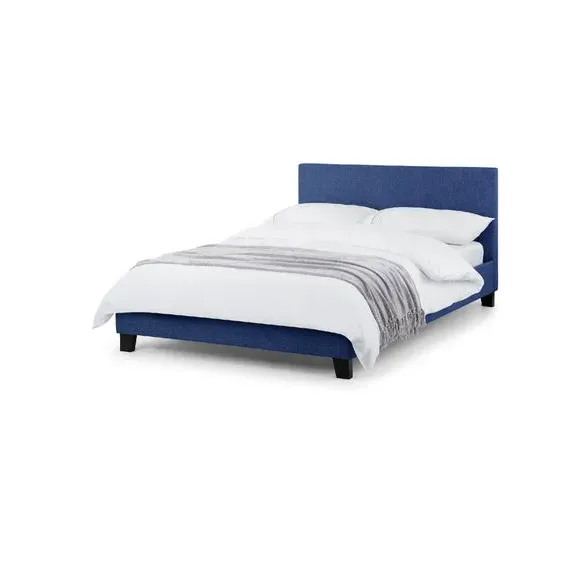 Upholstered Bed Frame with Headboard - Blue, Fabric