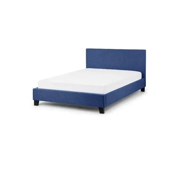 Upholstered Bed Frame with Headboard - Blue, Fabric