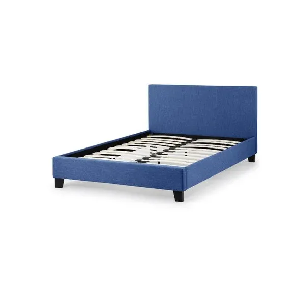 Upholstered Bed Frame with Headboard - Blue, Fabric