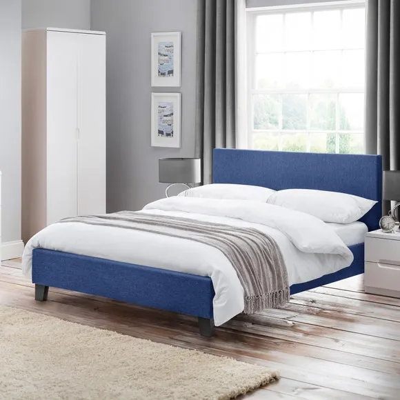 Upholstered Bed Frame with Headboard - Blue, Fabric image