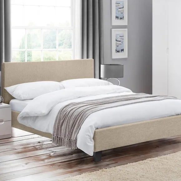 Upholstered Bed Frame with Headboard - Cream, Fabric