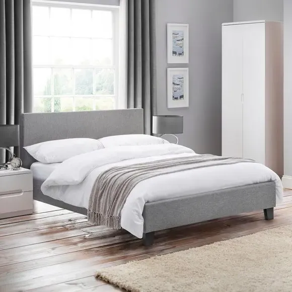 Upholstered Bed Frame with Headboard - Grey, Fabric
