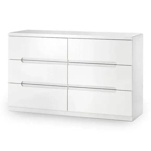 Wide 6 Drawer Chest - White, High Gloss