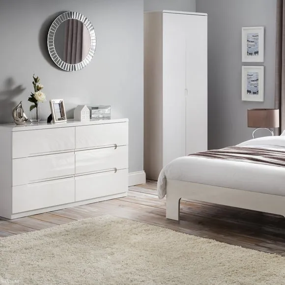 Wide 6 Drawer Chest - White, High Gloss image