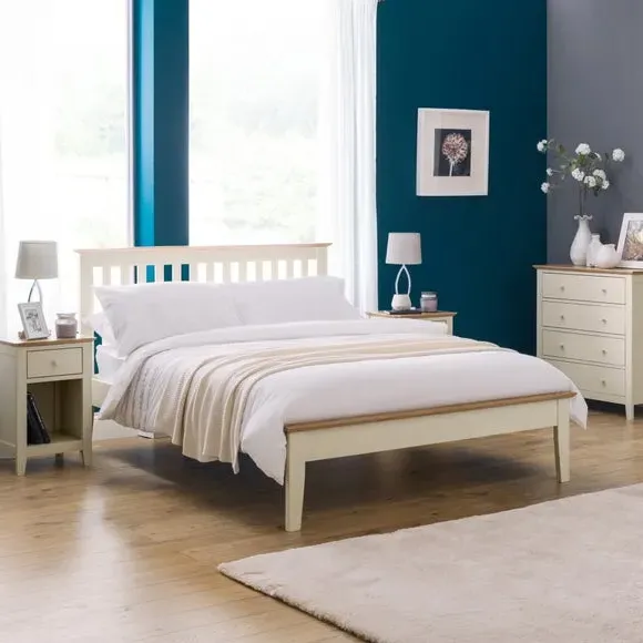 Wooden Bed Frame with Slats - Cream, Oak